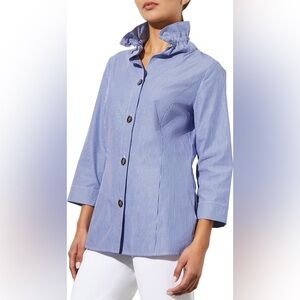 Ming Wang Ruffle Collar Cotton Button-Up Shirt
